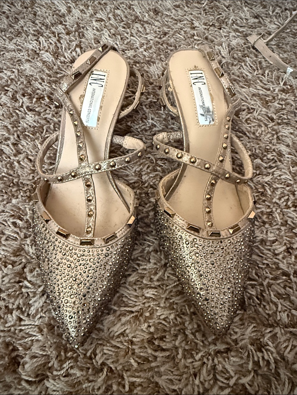 INC International Concepts Gold Studded Pointed Slingback Flats